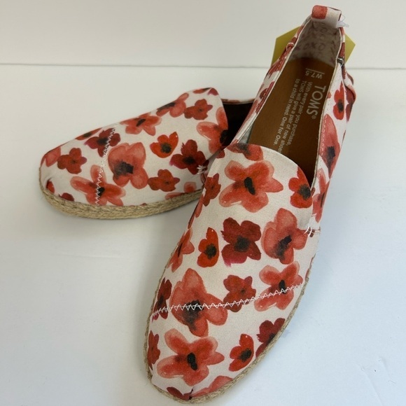 Toms NWT Deconstructed Alpargata Rope Poppy Watercolor Floral Loafer Flats / 7.5 - Picture 1 of 9